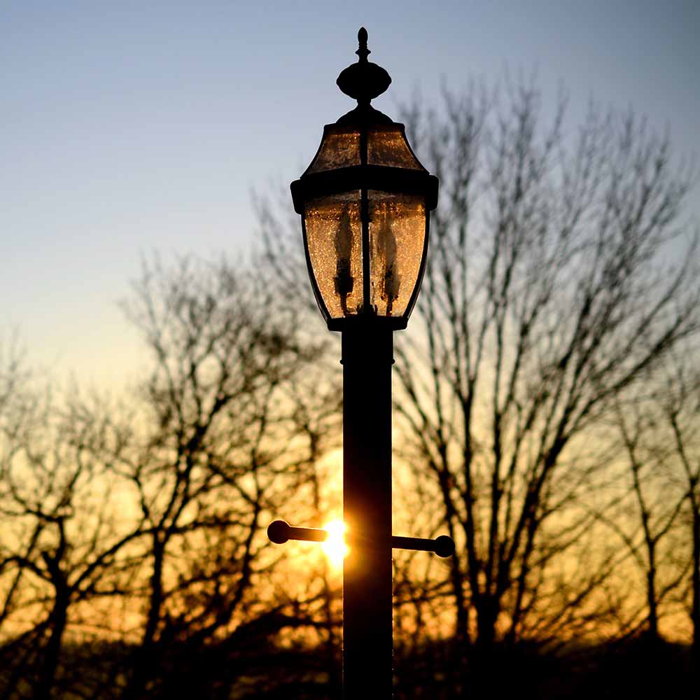 street lamp at sunrise